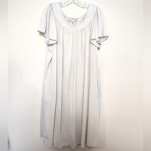 Miss Elaine Grey Vintage Nightgown with Floral Pink Embroidery